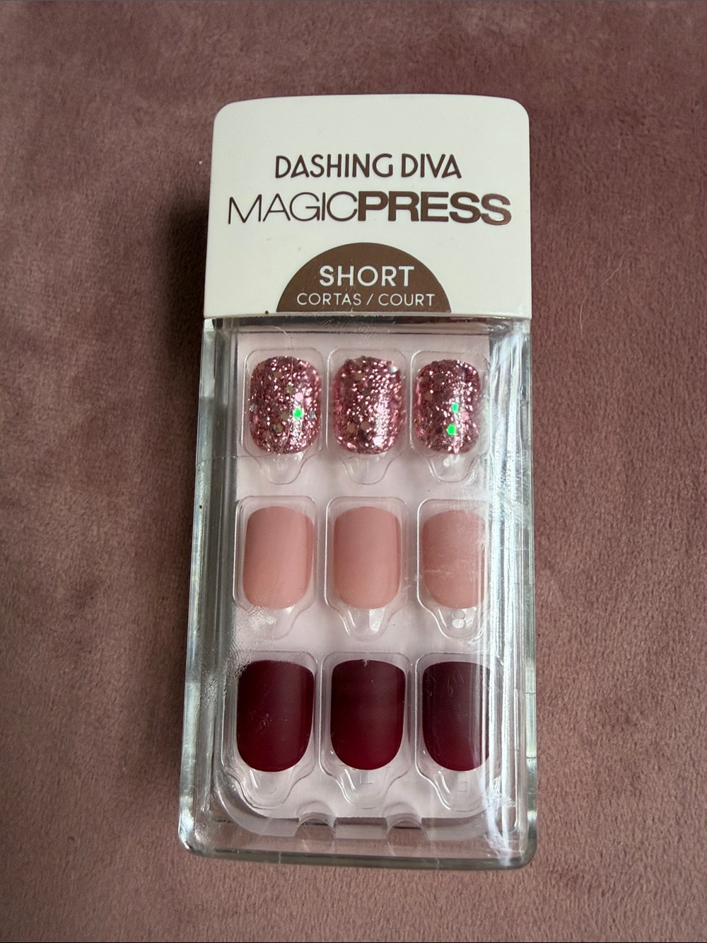 MagicPress Short Press-On Nails - Pink Glitter & Mauve Set
